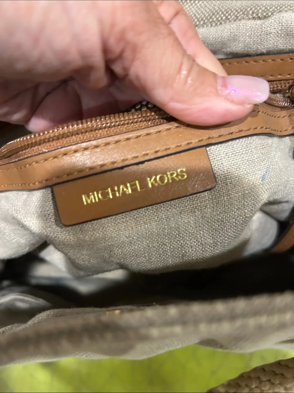 Michael Kors Natural Canvas Rope-Handle Hobo with Gold Logo Charm